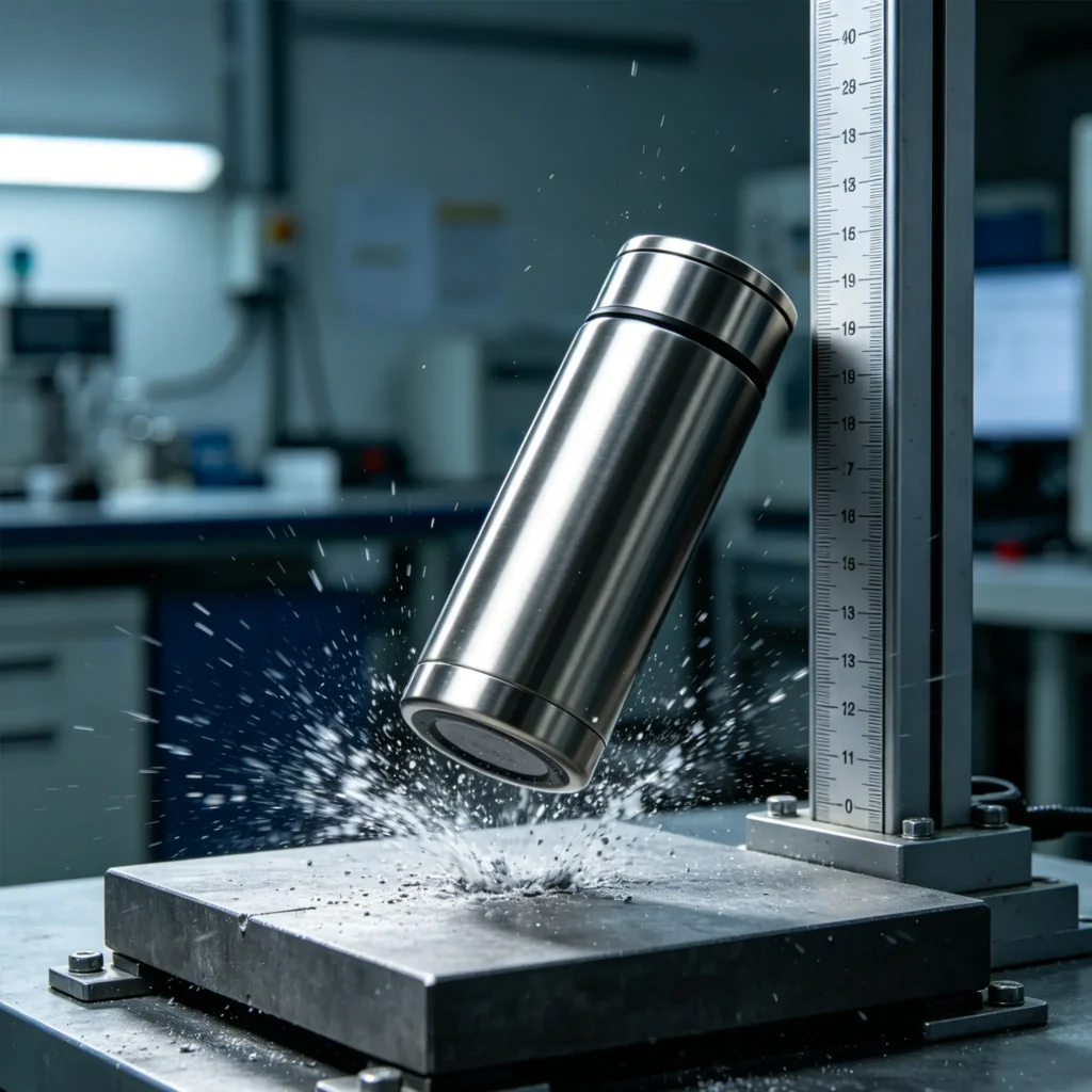 Ruggedness and impact resistance drop test for Newestware tumblers to verify structural integrity.