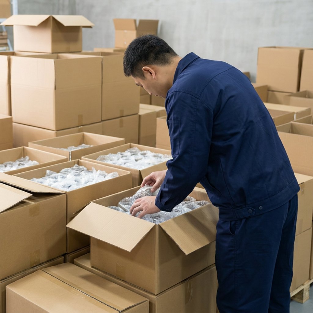 Outbound Quality Control (OQC) at Newestware: A professional inspector conducting a final unboxing audit to verify packaging integrity and order accuracy before global shipping.