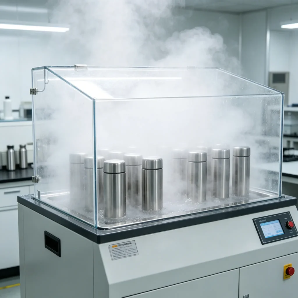 Salt spray corrosion resistance test for Newestware stainless steel tumblers to ensure long-term durability.