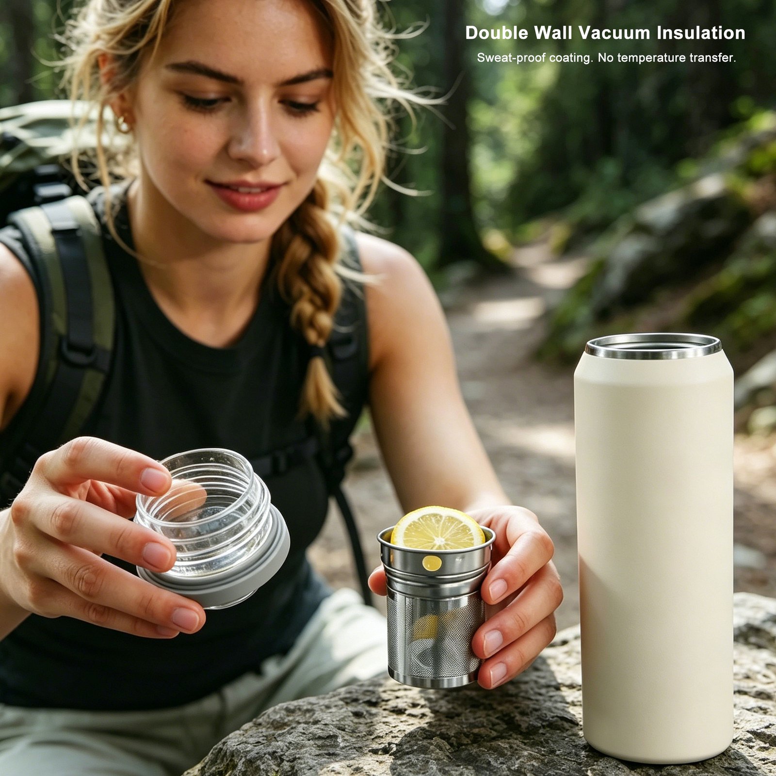500/700ml vacuum insulated sports bottle with a built-in tea infuser and fruit filter.